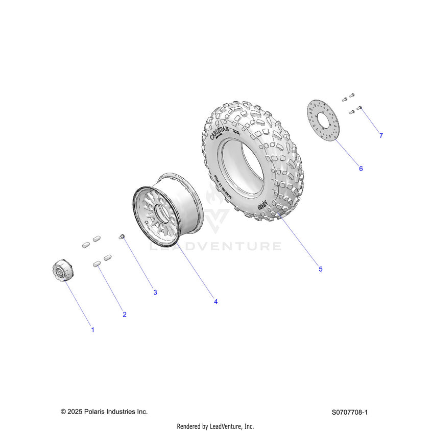 An Image of a Genuine Polaris Parts Schematic Diagram showing the schematic - WHEELS: FRONT - 2026 POLARIS RANGER 500