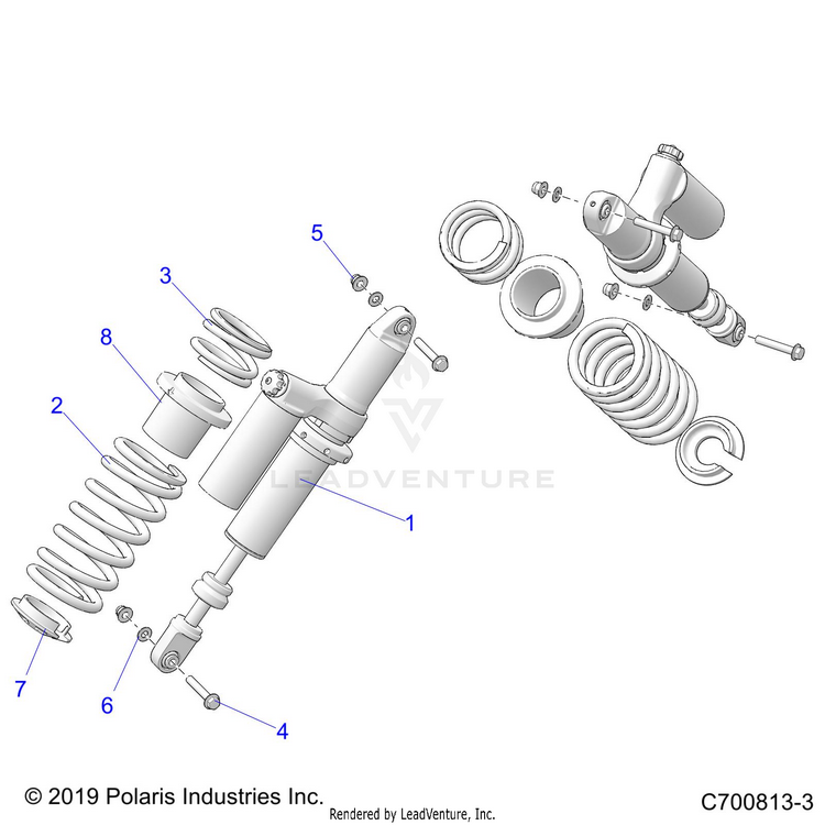 An Image of a Genuine Polaris Parts Schematic Diagram showing the schematic - SUSPENSION: REAR SHOCK MOUNTING - 2021 POLARIS GENERAL XP 4 DELUXE RIDE COMMAND