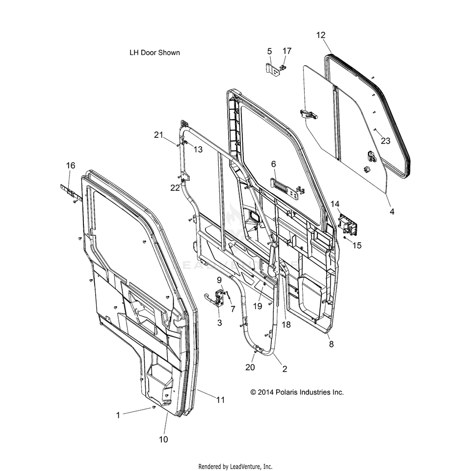An Image of a Genuine Polaris Parts Schematic Diagram showing the schematic - BODY: DOOR FULL - 2017 POLARIS RANGER XP 1000