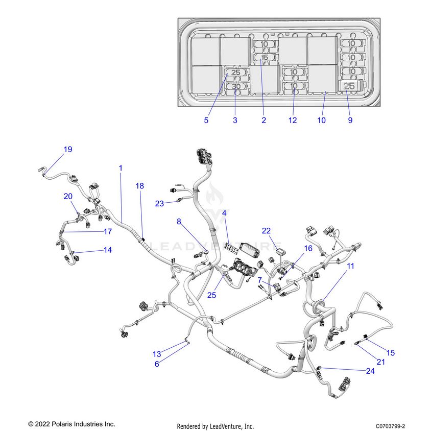 An Image of a Genuine Polaris Parts Schematic Diagram showing the schematic - ELECTRICAL: WIRE HARNESSES CHASSIS - 2022 POLARIS GENERAL 1000 SPORT EPS