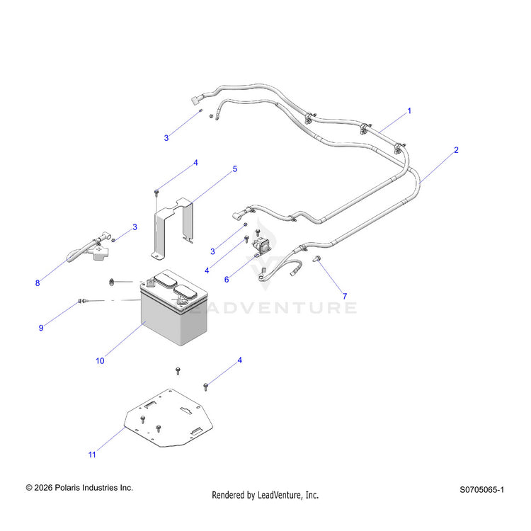 An Image of a Genuine Polaris Parts Schematic Diagram showing the schematic - ELECTRICAL: BATTERY BASE - 2023 POLARIS RANGER 570 / PREMIUM