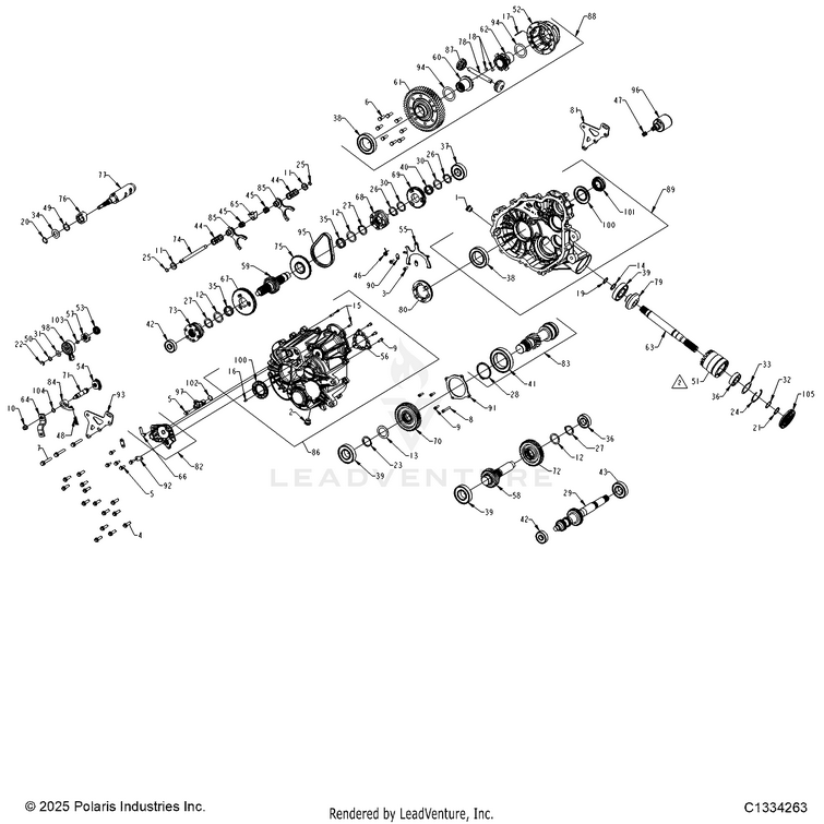 An Image of a Genuine Polaris Parts Schematic Diagram showing the schematic - DRIVE TRAIN: MAIN GEARCASE INTERNALS - 2025 POLARIS GENERAL XP 1000 PREMIUM