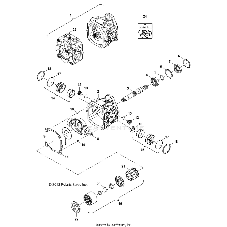 An Image of a Genuine Polaris Parts Schematic Diagram showing the schematic - HYDRAULICS: PUMP MAIN HOUSING - 2017 POLARIS RANGER HST