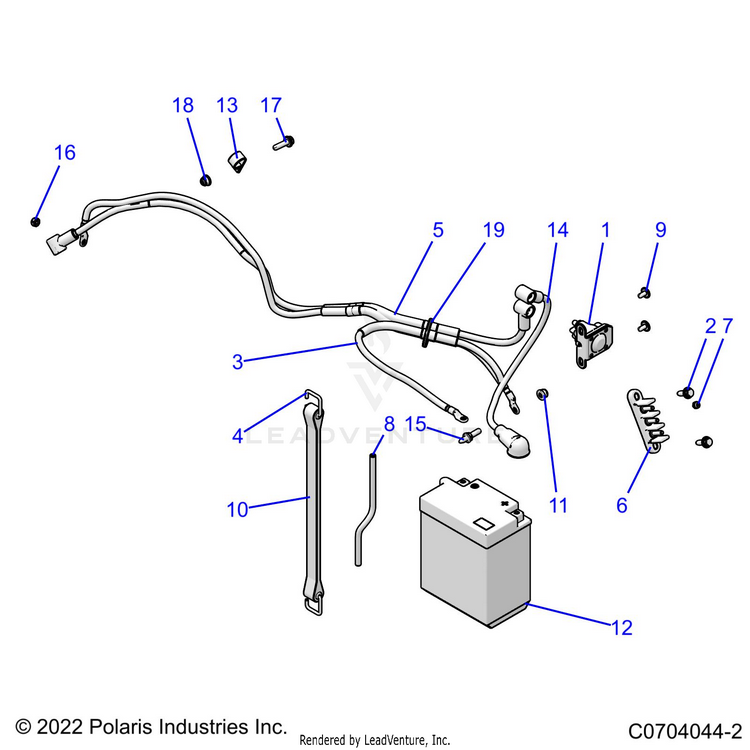 An Image of a Genuine Polaris Parts Schematic Diagram showing the schematic - ELECTRICAL: BATTERY - 2024 POLARIS RANGER 570 CREW FULL SIZE