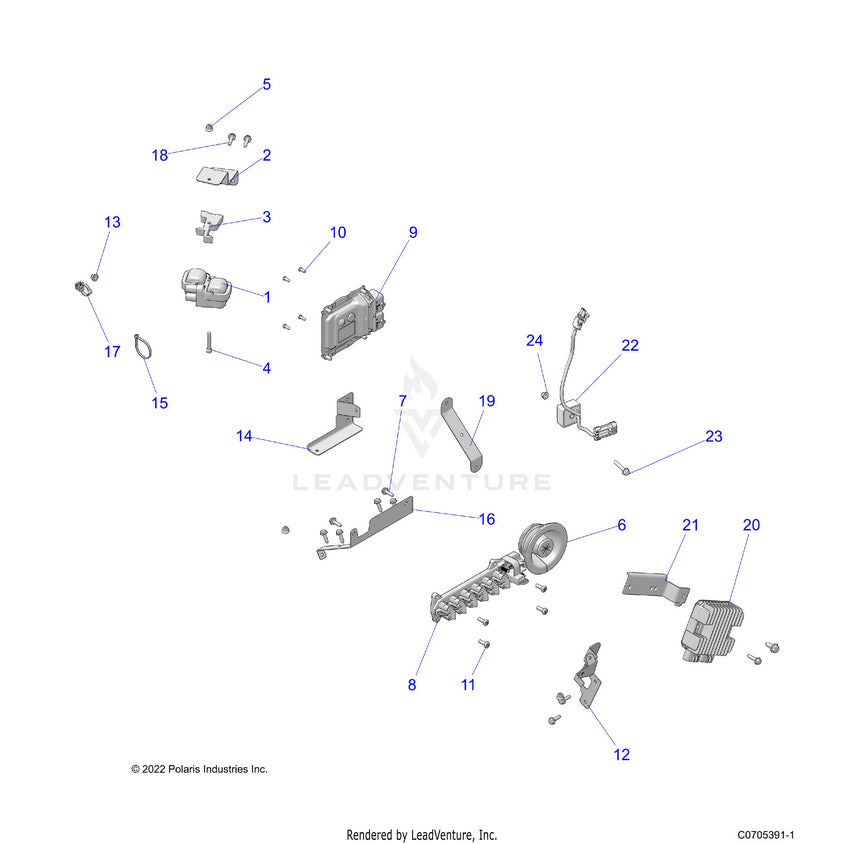 An Image of a Genuine Polaris Parts Schematic Diagram showing the schematic - ELECTRICAL: WIRE HARNESS COMPONENTS - 2022 POLARIS RANGER CREW XP 1000 PREMIUM