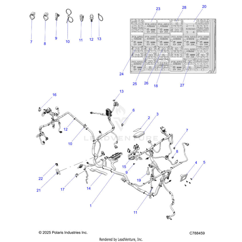 An Image of a Genuine Polaris Parts Schematic Diagram showing the schematic - ELECTRICAL: HARNESS CHASSIS - 2026 POLARIS RANGER 1000 XP NORTHSTAR
