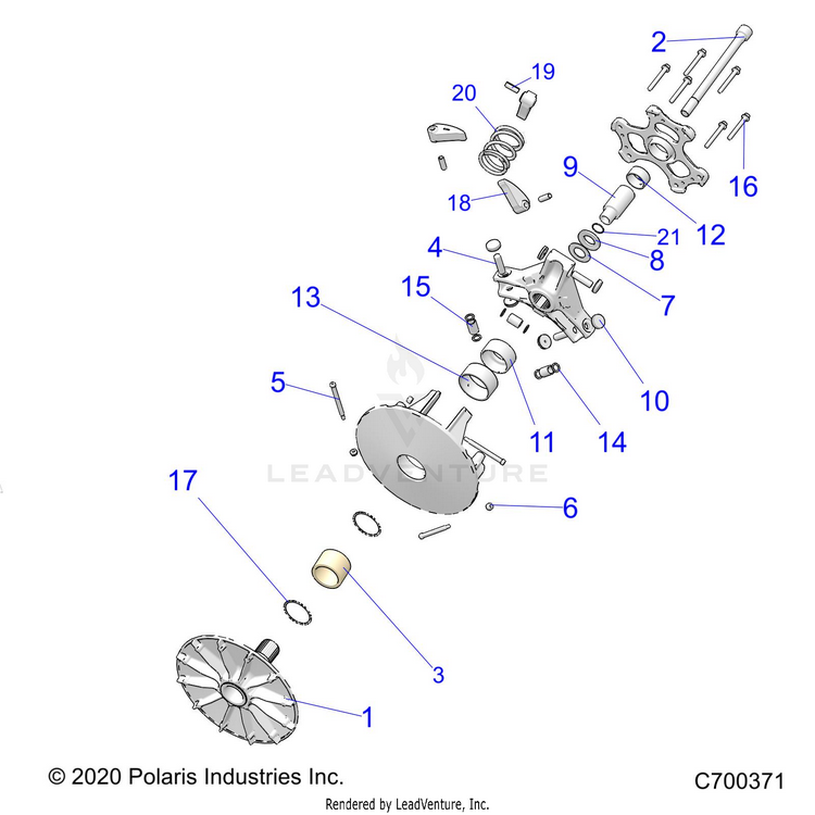 An Image of a Genuine Polaris Parts Schematic Diagram showing the schematic - DRIVE TRAIN: PRIMARY CLUTCH - 2021 POLARIS RANGER CREW XP 1000 EPS HIGH LIFTER