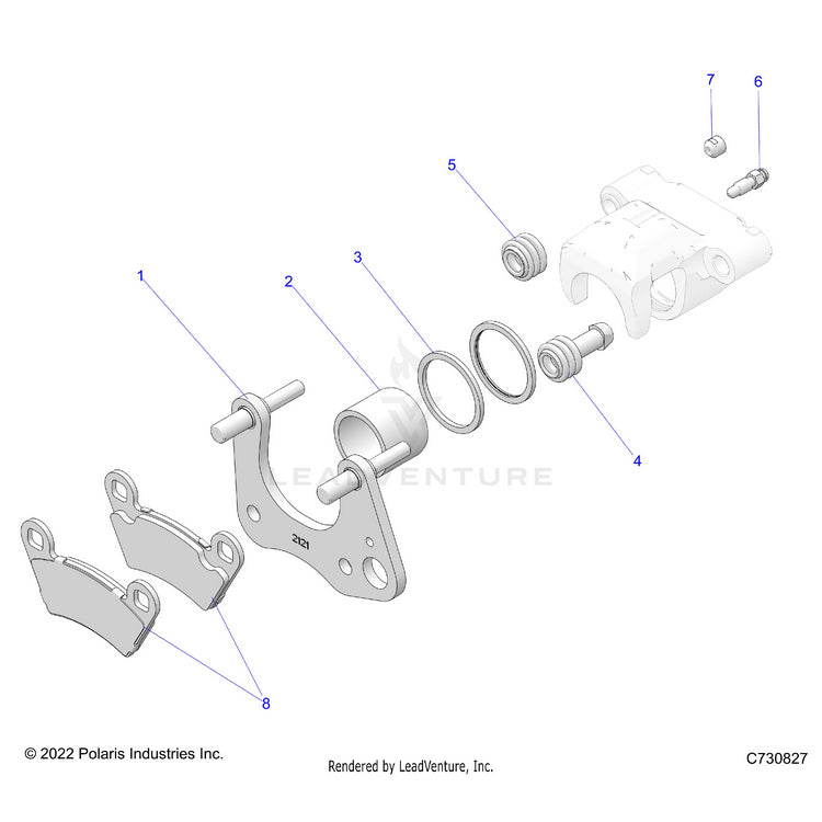 An Image of a Genuine Polaris Parts Schematic Diagram showing the schematic - BRAKES: CALIPER FRONT - 2024 POLARIS RANGER 570 NORTHSTAR