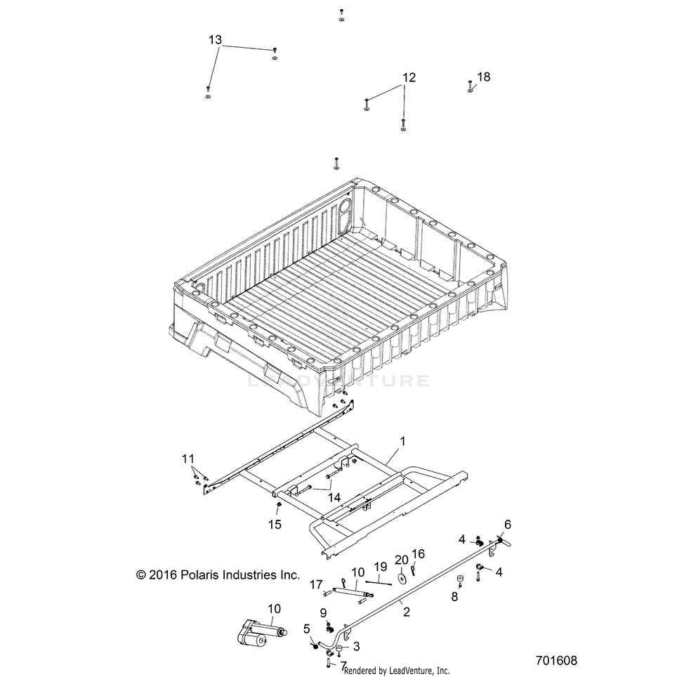 An Image of a Genuine Polaris Parts Schematic Diagram showing the schematic - BODY: BOX MOUNTING & LATCH - 2017 POLARIS RANGER HST
