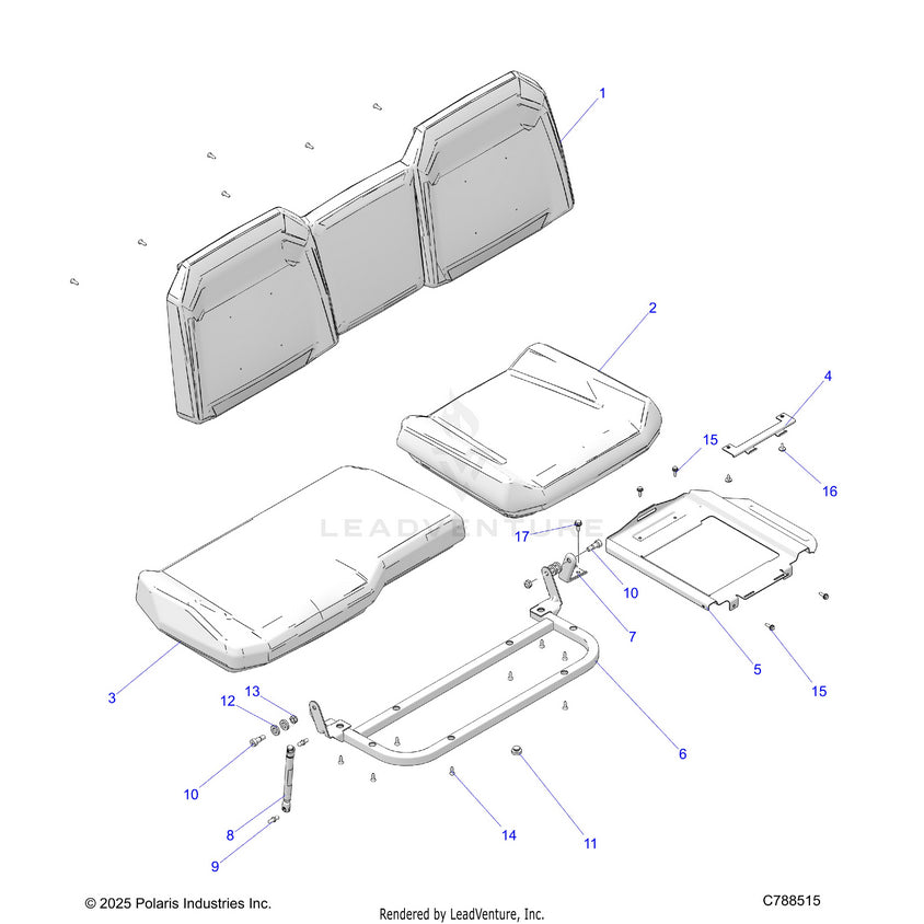 An Image of a Genuine Polaris Parts Schematic Diagram showing the schematic - BODY: SEAT FRONT - 2019 POLARIS RANGER CREW XP 1000 EPS