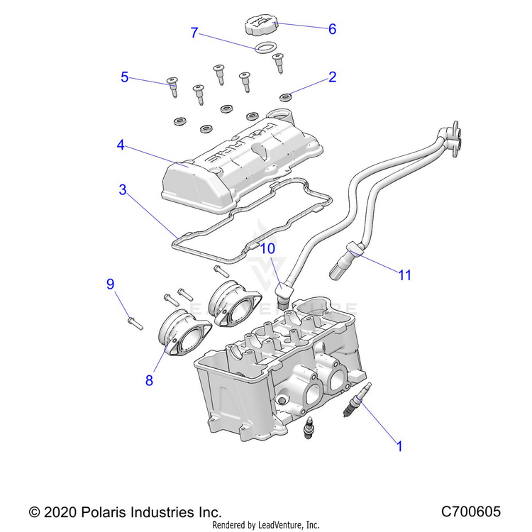 An Image of a Genuine Polaris Parts Schematic Diagram showing the schematic - ENGINE: THROTTLE BODY & VALVE COVER - 2020 POLARIS RANGER 1000 FULL SIZE EPS FO
