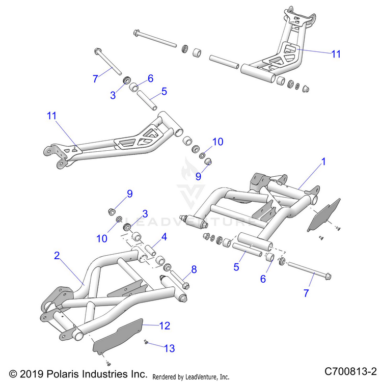 An Image of a Genuine Polaris Parts Schematic Diagram showing the schematic - SUSPENSION: REAR CONTROL ARMS - 2021 POLARIS GENERAL XP 1000 DELUXE RIDE COMMAND
