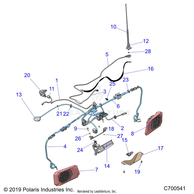 An Image of a Genuine Polaris Parts Schematic Diagram showing the schematic - ELECTRICAL: DASH INSTRUMENTS RIDE COMMAND - 2019 POLARIS RANGER 1000 FACTORY CHOICE