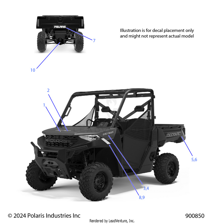 An Image of a Genuine Polaris Parts Schematic Diagram showing the schematic - BODY: DECALS GRAPHICS - 2025 POLARIS RANGER 1000