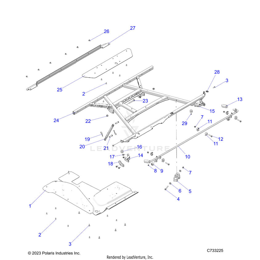 An Image of a Genuine Polaris Parts Schematic Diagram showing the schematic - BODY: BOX MOUNTING - 2025 POLARIS RANGER 1000 XP NORTHSTAR PREMIUM