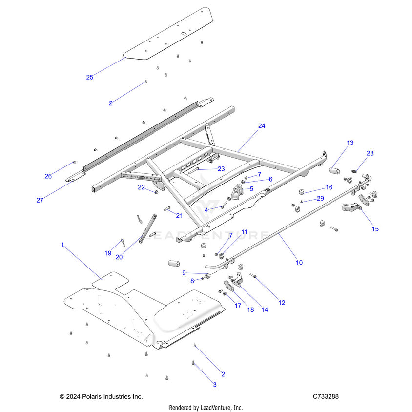 An Image of a Genuine Polaris Parts Schematic Diagram showing the schematic - BODY: BOX MOUNTING - 2025 POLARIS RANGER 1000 XP CREW WATERFOWL