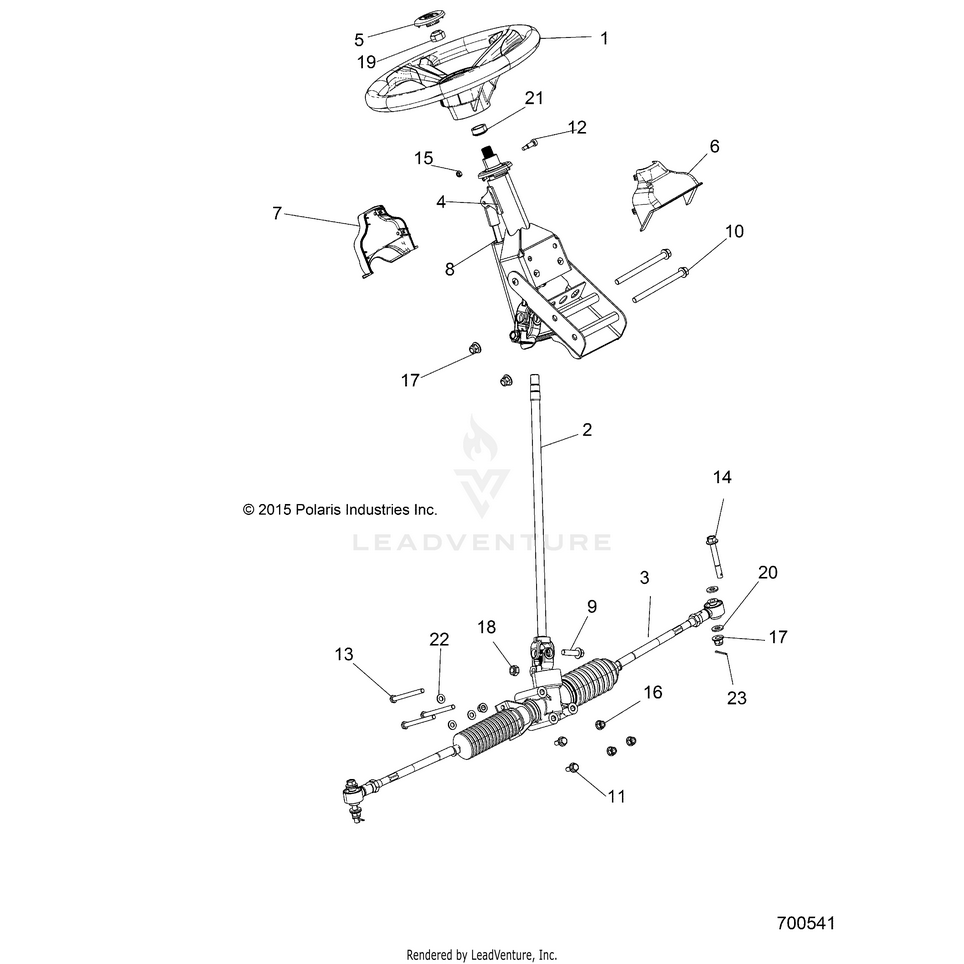 An Image of a Genuine Polaris Parts Schematic Diagram showing the schematic - STEERING: STEERING - 2019 POLARIS RANGER 500