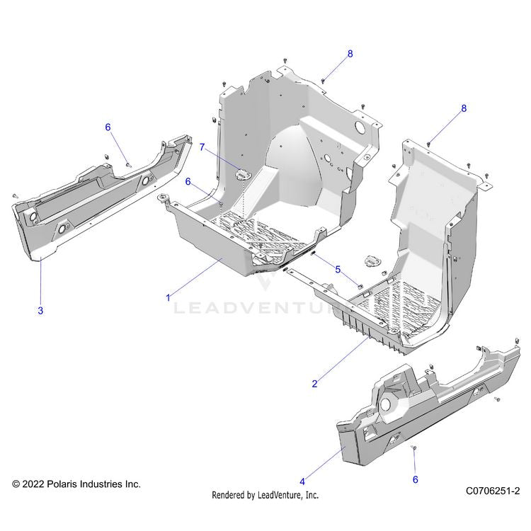 An Image of a Genuine Polaris Parts Schematic Diagram showing the schematic - BODY: FLOOR AND ROCKER - 2025 POLARIS GENERAL 1000 SPORT