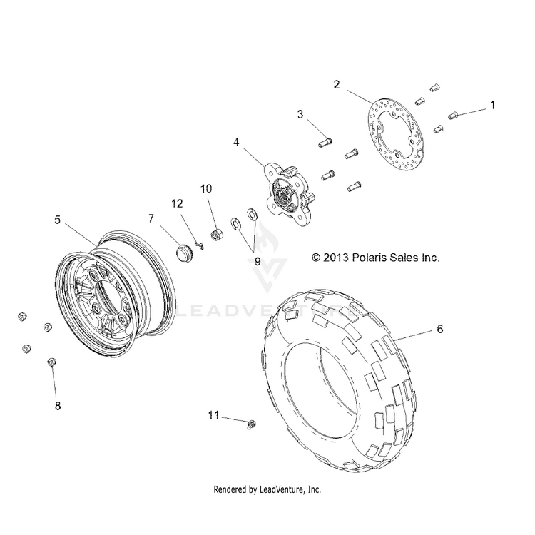 An Image of a Genuine Polaris Parts Schematic Diagram showing the schematic - WHEELS: FRONT - 2017 POLARIS RANGER HST