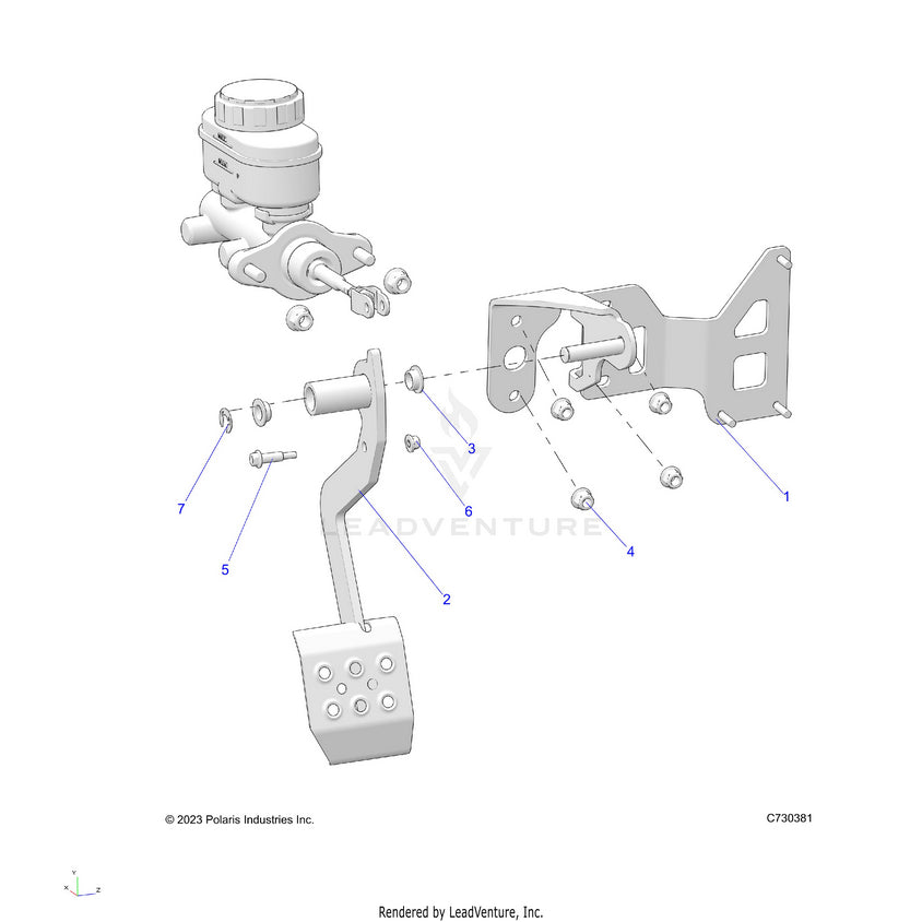 An Image of a Genuine Polaris Parts Schematic Diagram showing the schematic - BRAKES: PEDAL - 2024 POLARIS RANGER EV FULL SIZE PREMIUM