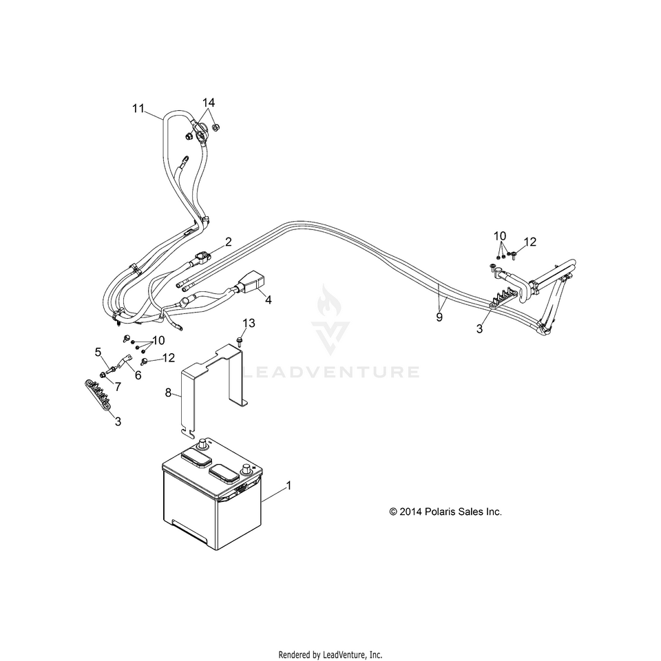 An Image of a Genuine Polaris Parts Schematic Diagram showing the schematic - ELECTRICAL: BATTERY - 2015 POLARIS RANGER HST