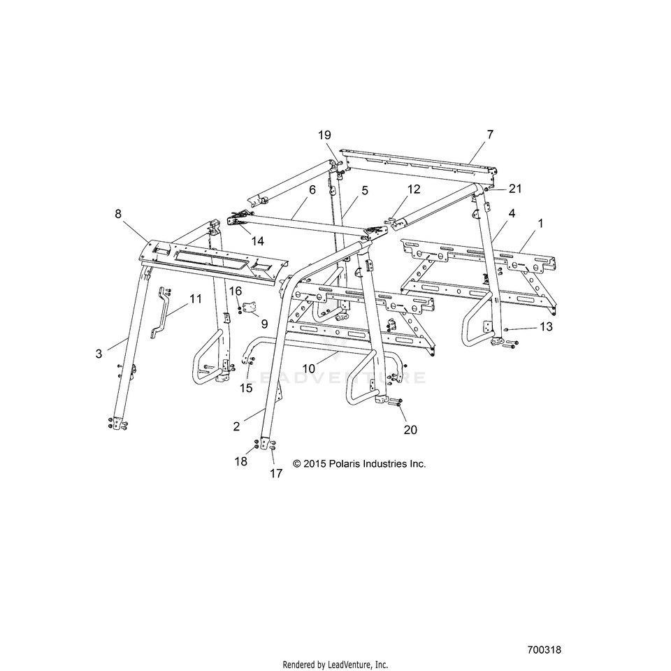 An Image of a Genuine Polaris Parts Schematic Diagram showing the schematic - CHASSIS: CAB FRAME - 2016 POLARIS RANGER CREW 570 EFI