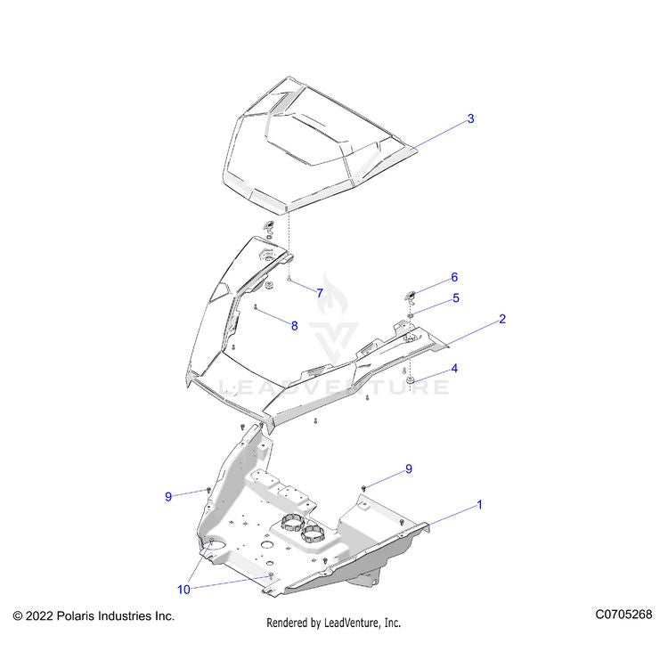 An Image of a Genuine Polaris Parts Schematic Diagram showing the schematic - BODY: HOOD - 2023 POLARIS GENERAL XP 1000 ULTIMATE