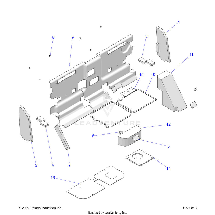 An Image of a Genuine Polaris Parts Schematic Diagram showing the schematic - BODY: CAB FOAM & REAR PANEL - 2025 POLARIS RANGER 1000 XP NORTHSTAR ULTIMATE