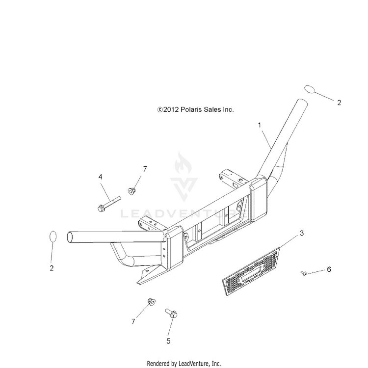 An Image of a Genuine Polaris Parts Schematic Diagram showing the schematic - BODY: FRONT BUMPER - 2017 POLARIS RANGER XP 1000