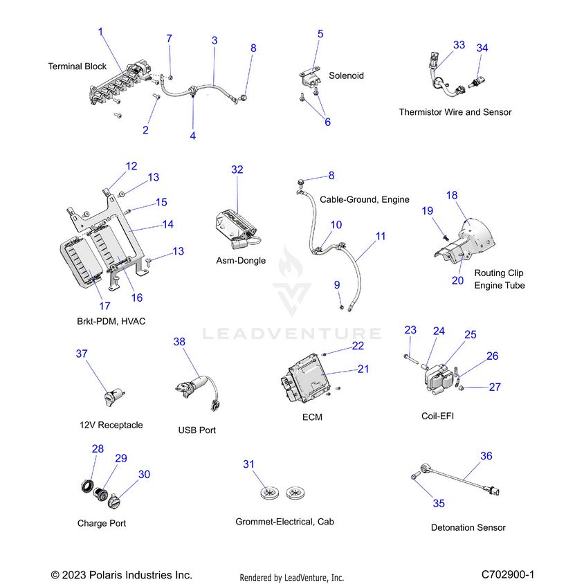 An Image of a Genuine Polaris Parts Schematic Diagram showing the schematic - ELECTRICAL: COMPONENTS - 2024 POLARIS XPEDITION ADV NORTHSTAR