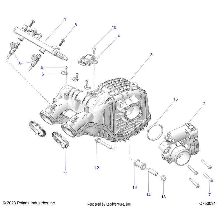 An Image of a Genuine Polaris Parts Schematic Diagram showing the schematic - ENGINE: AIR INTAKE MANIFOLD - 2025 POLARIS RANGER 1000 XP CREW NORTHSTAR ULTIMATE TRAIL BOSS