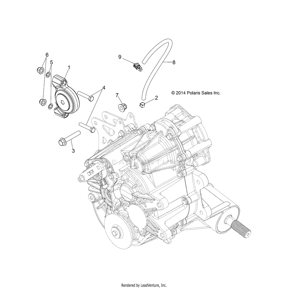 An Image of a Genuine Polaris Parts Schematic Diagram showing the schematic - DRIVE TRAIN: MAIN GEARCASE MOUNTING - 2017 POLARIS RANGER HST