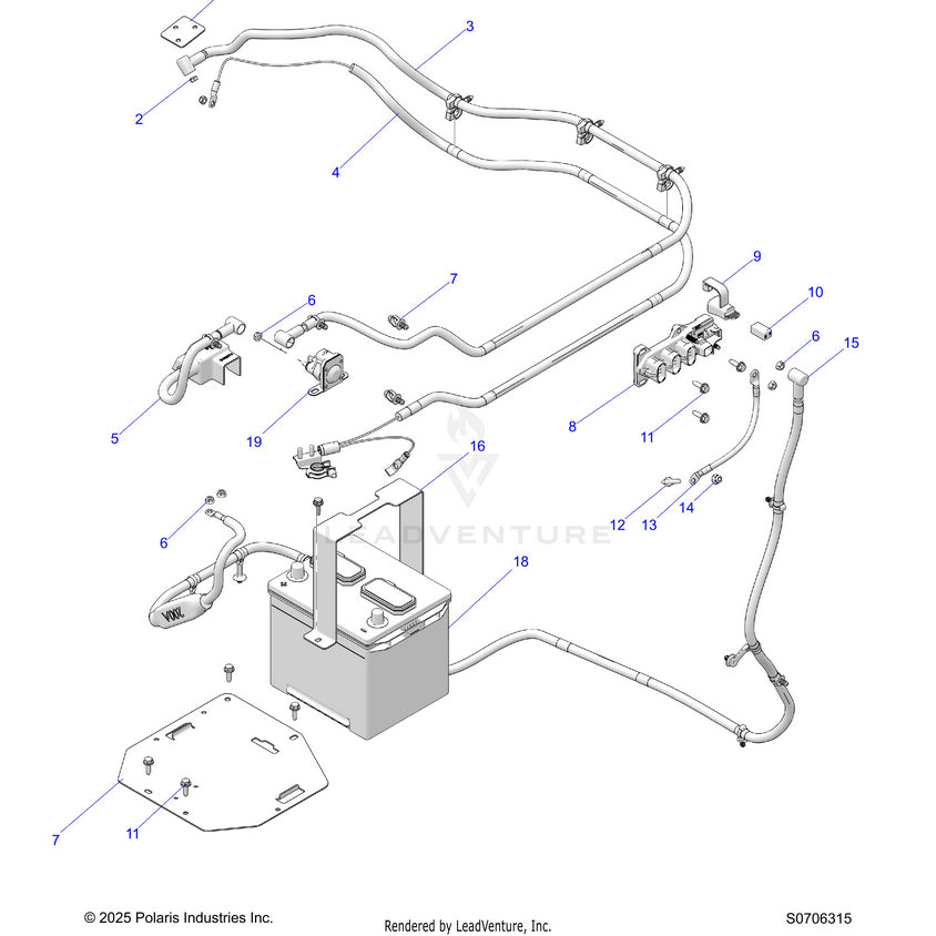 An Image of a Genuine Polaris Parts Schematic Diagram showing the schematic - ELECTRICAL: BATTERY - 2025 POLARIS RANGER 570 PREMIUM