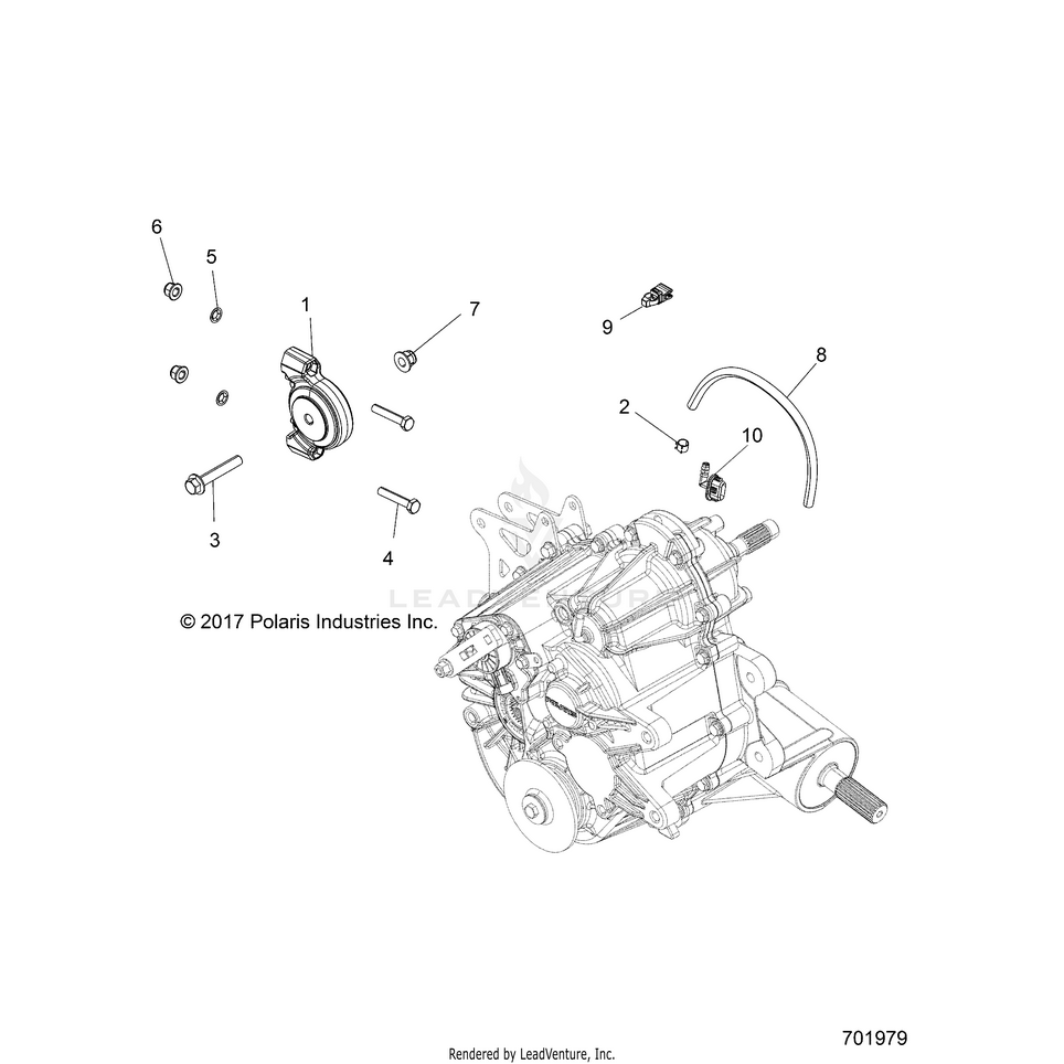 An Image of a Genuine Polaris Parts Schematic Diagram showing the schematic - DRIVE TRAIN: MAIN GEARCASE MOUNTING - 2018 POLARIS RANGER CREW 1000 DIESEL