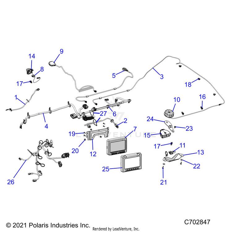 An Image of a Genuine Polaris Parts Schematic Diagram showing the schematic - ELECTRICAL: AUDIO RIDE COMMAND - 2022 POLARIS GENERAL XP 1000 LE TROY LEE