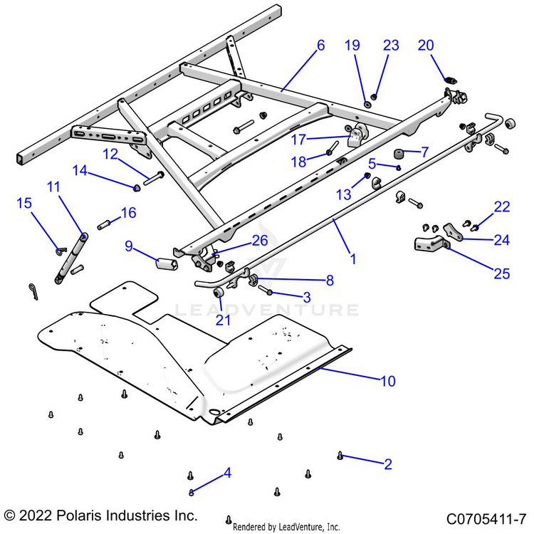 An Image of a Genuine Polaris Parts Schematic Diagram showing the schematic - BODY: BOX MOUNTING - 2022 POLARIS RANGER CREW XP 1000 TRAIL BOSS EVAP