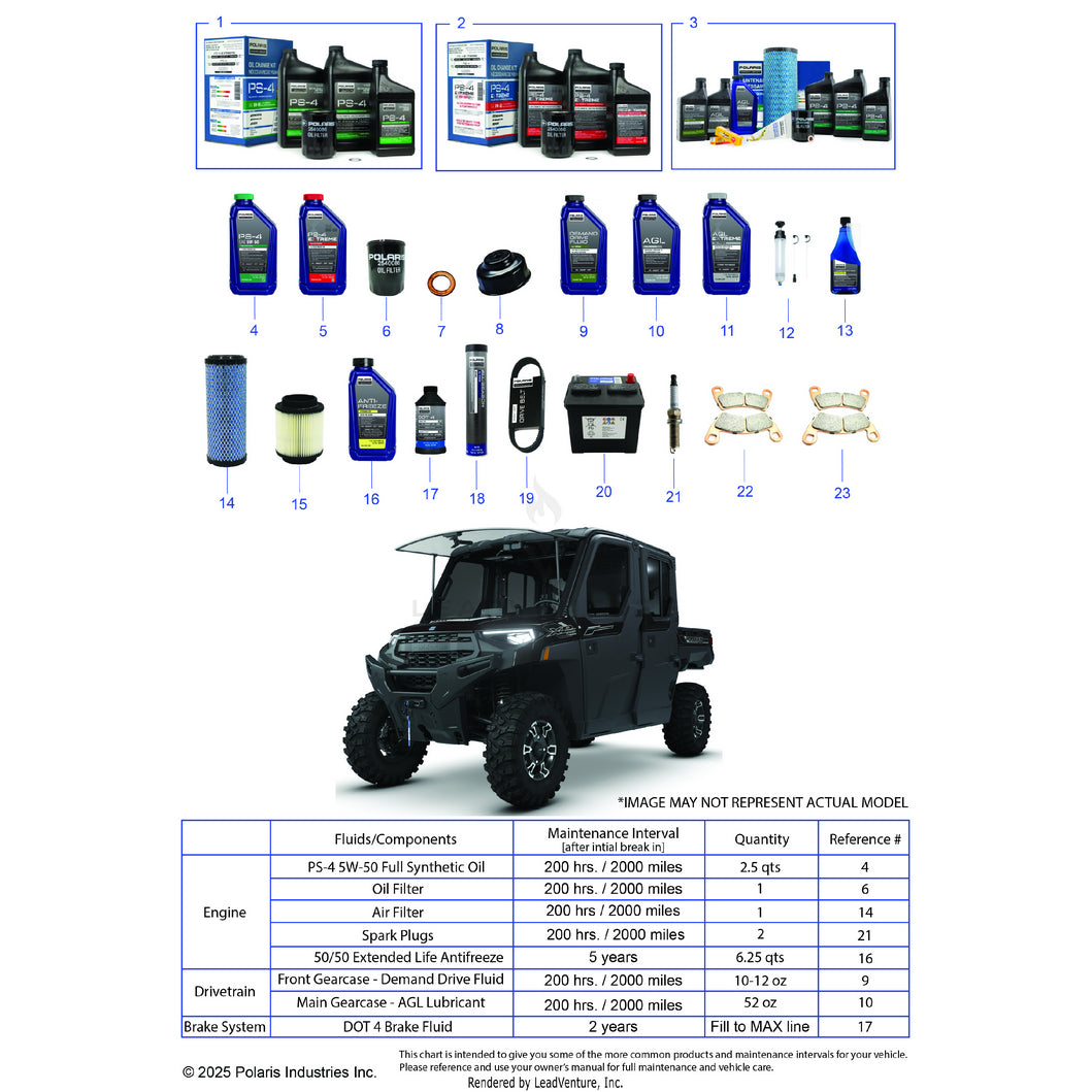 An Image of a Genuine Polaris Parts Schematic Diagram showing the schematic - *SERVICE & MAINTENANCE - 2026 POLARIS RANGER 1000 XP CREW NORTHSTAR TEXAS EDITION