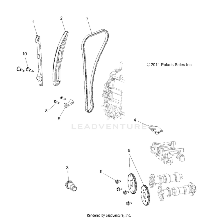 An Image of a Genuine Polaris Parts Schematic Diagram showing the schematic - ENGINE: CAM CHAIN & SPROCKET - 2019 POLARIS RANGER 570