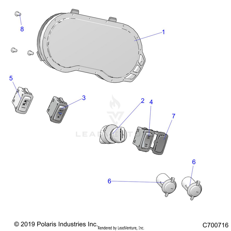 An Image of a Genuine Polaris Parts Schematic Diagram showing the schematic - ELECTRICAL: DASH INSTRUMENTS - 2020 POLARIS RANGER XP 1000 EPS HIGH LIFTER