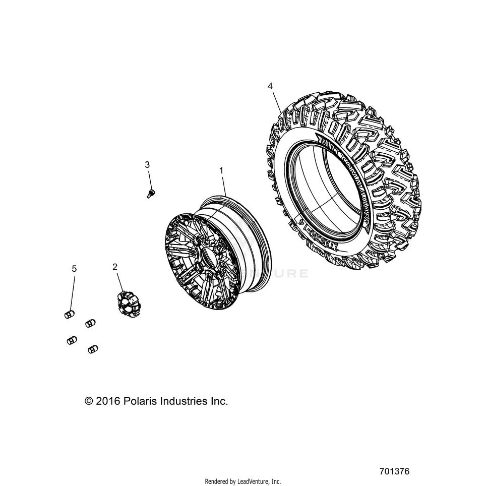 An Image of a Genuine Polaris Parts Schematic Diagram showing the schematic - WHEELS: FRONT - 2017 POLARIS GENERAL 1000 4 EPS
