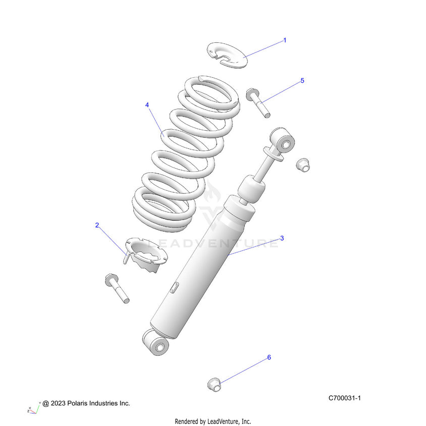An Image of a Genuine Polaris Parts Schematic Diagram showing the schematic - SUSPENSION: FRONT SHOCK MOUNTING - 2024 POLARIS RANGER 1000 XP CREW
