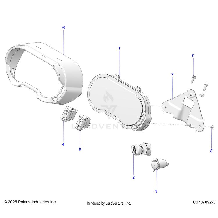 An Image of a Genuine Polaris Parts Schematic Diagram showing the schematic - ELECTRICAL: DASH INSTRUMENTS AND CONTROLS - 2025 POLARIS GENERAL 1000 SPORT