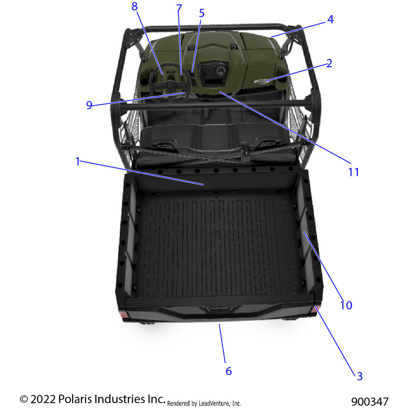 An Image of a Genuine Polaris Parts Schematic Diagram showing the schematic - BODY: DECALS GENERAL - 2022 POLARIS RANGER 570 FULL SIZE
