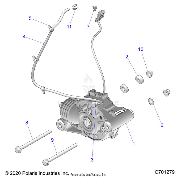 An Image of a Genuine Polaris Parts Schematic Diagram showing the schematic - DRIVE TRAIN: FRONT GEARCASE MOUNTING - 2021 POLARIS RANGER CREW XP 1000 EPS TEXAS EDITION CA