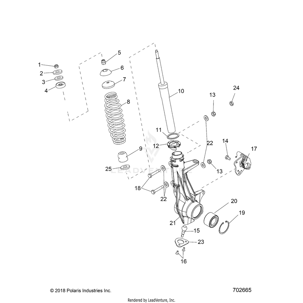 An Image of a Genuine Polaris Parts Schematic Diagram showing the schematic - SUSPENSION: FRONT STRUT - 2021 POLARIS RANGER 570 FULL SIZE