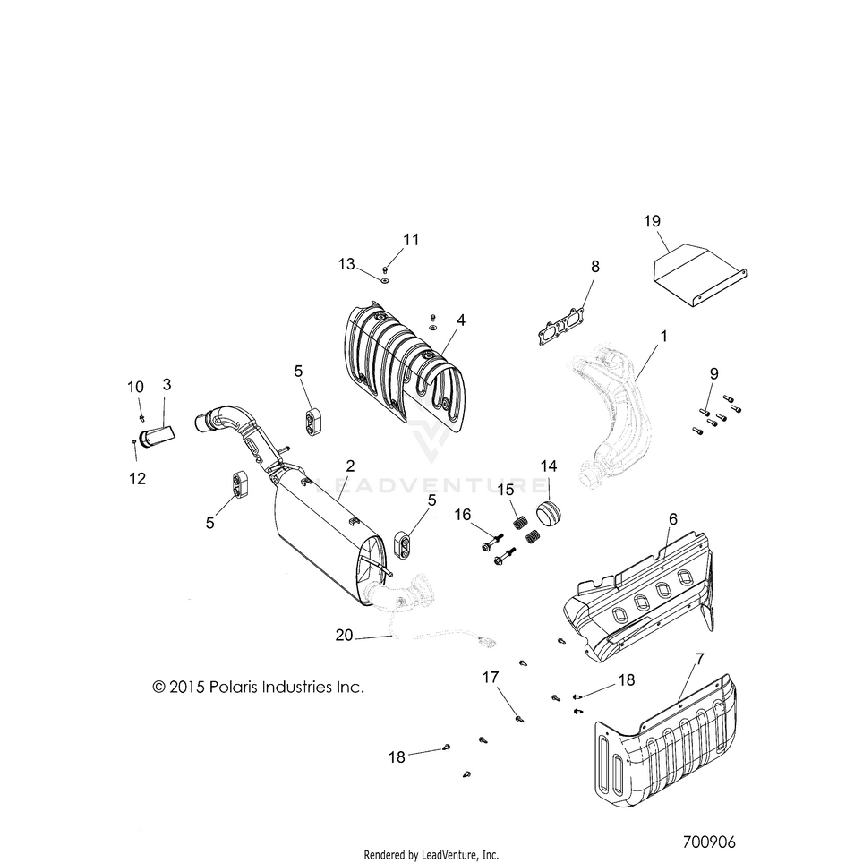 An Image of a Genuine Polaris Parts Schematic Diagram showing the schematic - ENGINE: EXHAUST - 2016 POLARIS RANGER CREW 900