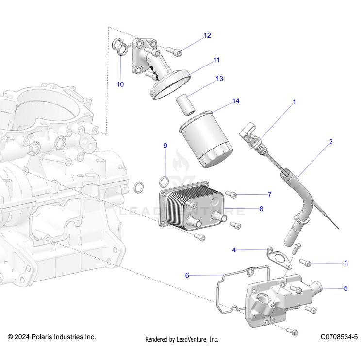 An Image of a Genuine Polaris Parts Schematic Diagram showing the schematic - ENGINE: DIPSTICK AND OIL FILTER - 2025 POLARIS XPEDITION ADV NORTHSTAR