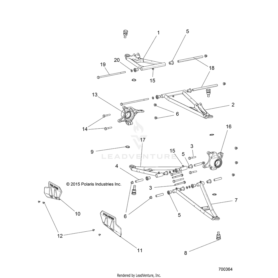 An Image of a Genuine Polaris Parts Schematic Diagram showing the schematic - SUSPENSION: FRONT CONTROL ARMS - 2017 POLARIS RANGER 1000 DIESEL