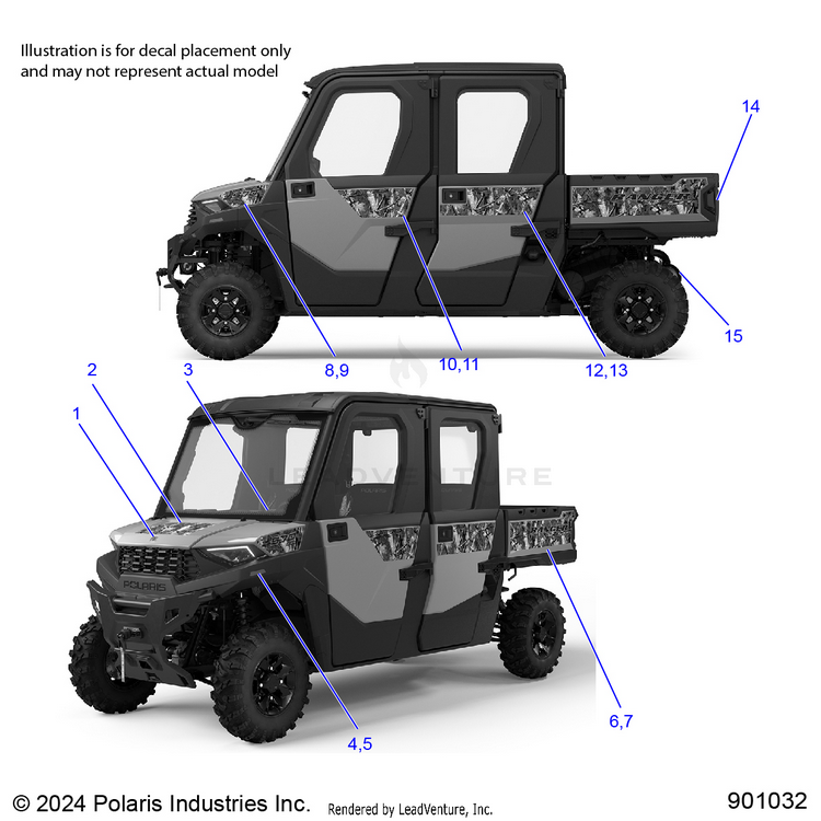 An Image of a Genuine Polaris Parts Schematic Diagram showing the schematic - BODY: DECALS GRAPHIC - 2025 POLARIS RANGER 570 CREW NORTHSTAR
