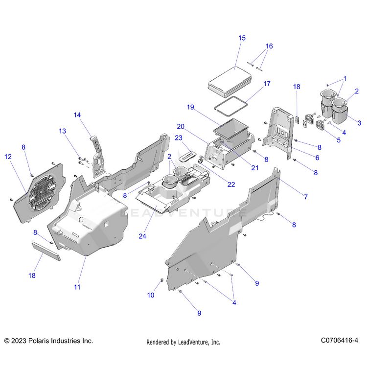 An Image of a Genuine Polaris Parts Schematic Diagram showing the schematic - BODY: CENTER CONSOLE - 2025 POLARIS XPEDITION XP5 NORTHSTAR